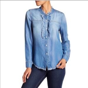 Splendid Indigo Ruffle Top Chambray Button Front Size Small